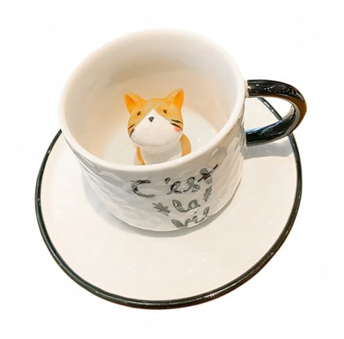 Cabilock Taza De Cerámica 220ml Dibujo De Gato Relieve 3d, Vaso Para Café y, Diseño Animal Divertido Para, Uso Casa, Oficina y Restaurante