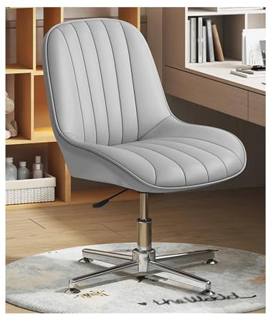 Moderner, ergonomischer Bürostuhl, ohne Armlehnen, höhenverstellbar, Leder, Schreibtischstuhl, keine Räder, gepolsterter Computer-Arbeitsstuhl, mittlere Rückenlehne, 150 kg Kapazität, ideal für