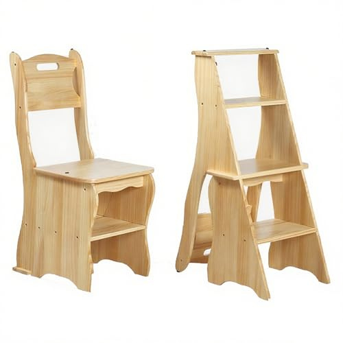 Hltdzer Tabouret-escabeau rétro 2 en 1 Portable en Bois Massif à 4 marches, Tabouret Multifonctionnel Portable à 4 marches pour la Maison, la bibliothèque et Le Bureau(B)