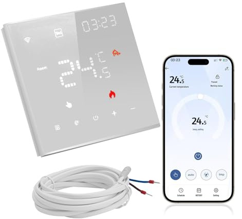 Calefacción por Suelo Termostato Calefaccion WiFi, Termostato Inteligente, Controlada De Forma Remota a Través De Las Aplicaciones Alexa, Google Home Y Smart Life, para Calderas De Agua O Gas 3a