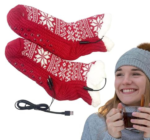 Imtrub Calze riscaldate elettriche, alimentate tramite USB, motivo fiocco di neve, riscaldati da sci, riscaldatori portatili, per uomini e donne, per campeggio, passeggiate, ciclismo, moto