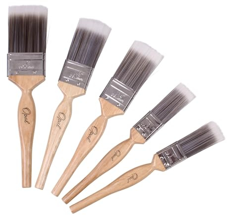 Rodo Opal 5 Piece Paint Brush Set – Professional Synthetic Filament Brushes for Emulsion, Gloss & Varnish | Ergonomic Wooden Handle | Rust-Resistant Stainless Steel Ferrule | 1, 1.5 & 2 Sizes