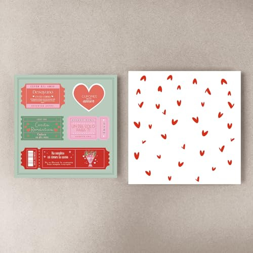 Forletter Tarjeta de San Valentín Cupones del Amor con Vales Canjeables - Incluye Sobre Decorado - Tarjeta de Felicitación Divertida para Parejas y Aniversario, 1 ud.