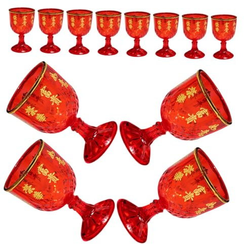 Toyvian 12 Pezzi Bicchieri da Vino di Piccole Dimensioni Rossi per Matrimoni, Calici da Sposa Tradizionali in Plastica, Coppe da Liquore Leggere per Feste Nuziali e Celebrazioni Festive