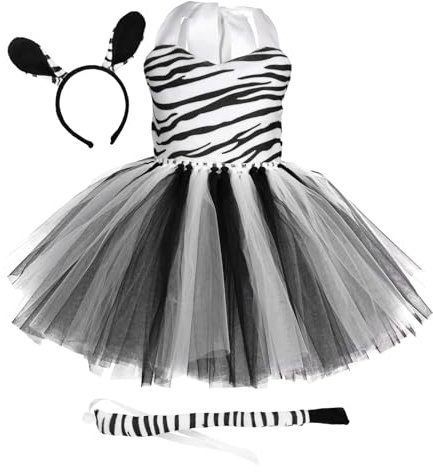 Klä kostym för Halloween, djurkostym för barn - Cosplay kostym småbarn med matchande hårband,Zebra Print Outfit Djurdräkt flickor