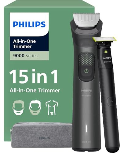 Philips Multigroom Series 9000, 15-in-One Beard Trimmer and Hair Clipper with OneBlade, 2x Original Blades for Face, Head and Body, 27 Length Settings (0.2-20 mm) (Model MG9531/15)