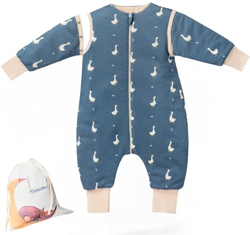 Mababu Baby Schlafsack mit Füßen 0,5 TOG – Sommer & Übergangszeit – 100% GOTS Bio-Baumwolle – Babyschlafsack mit abnehmbaren Ärmeln & umklappbaren Bündchen