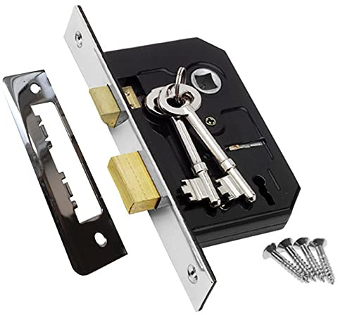 Internal Door Lock - 3 Lever Mortice Sash Lock with Brushed Chrome Finish 65mm/45mm Backset …