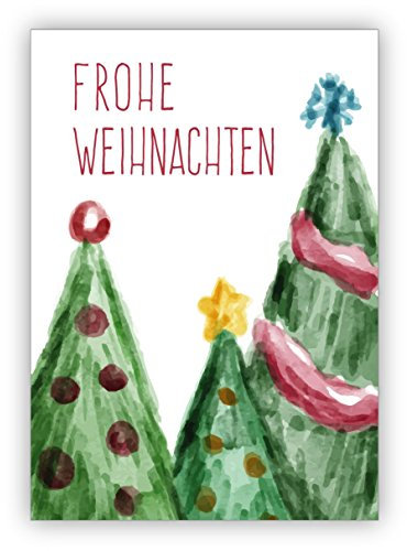 Kartenkaufrausch Schöne Weihnachtskarte mit Umschlag mit Aquarell Weihnachtsbäumen: Frohe Weihnachten