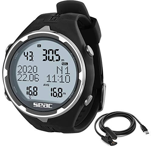 Seac Action, Tauchcomputer für Gerätetauchen und Freediving, Logbuch, Dive Planner, Safety Alarme, weiß verspiegelte Linse +USB