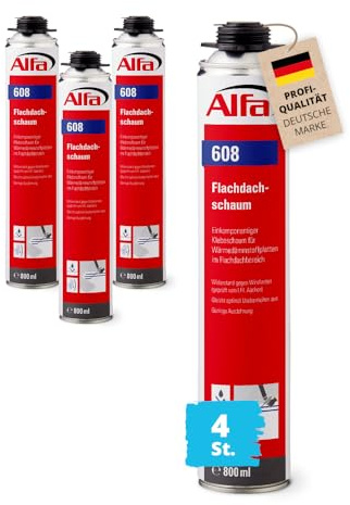 Alfa Flachdachschaum 1K 800 ml einkomponentiger Klebeschaum für Wärmedämmstoffplatten, gleicht Unebenheiten aus, zusätzliche Wärmedämmung (3,2 Liter)