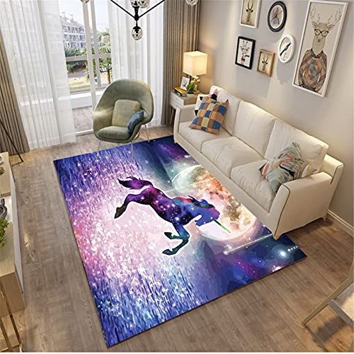 Galaxy Einhorn Teppich Kinderteppich Rutschfest Spielteppich Große Größe Schwarz Lila Blume Einhorn Kinderzimmerteppich Teppich im Wohnzimmer Teppich im Wohnzimmer (Farbe 6,120 x 160 cm)
