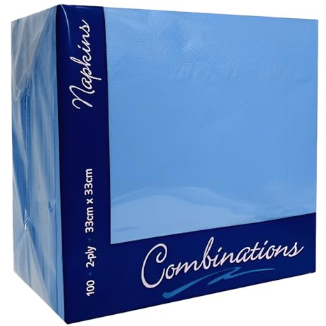 Venuscello 100 Pack Sky Blue Paper Napkins 33cm 2-Ply Disposable Table Napkins - Soft and Strong Paper Serviettes for All Occasions - Everyday Tissues for Cleaning Spills & Wiping Surfaces