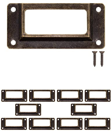 FUXXER 10x Etiketten-Fenster, für Apotheker-Schränke, Antikes Bronze Design, 62 x 29 mm