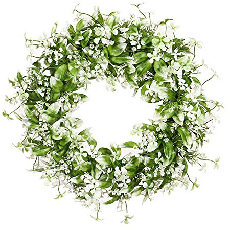 Gypsophila Kranz,45cm Gypsophila Kranz Künstliche Blumenkranz Deko Frühling Blumen Türkranz Sommer Wandkranz Deko, Dekorativer hängender Wandkranz für Haustür Wand Kamin Fenster Hochzeit im Freien