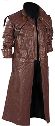 Aksah Fashion Devil Cry 5 Game Dante Trench Coat | Cappotto lungo in pelle bordeaux da uomo, similpelle., M