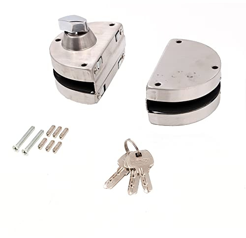 ZONADAH Doppia serratura per porta in vetro in acciaio inossidabile 304, entrambi i lati aprono senza cornice, senza fori, per vetro di spessore 10-12 mm, hardware per mobili per casa ufficio hotel