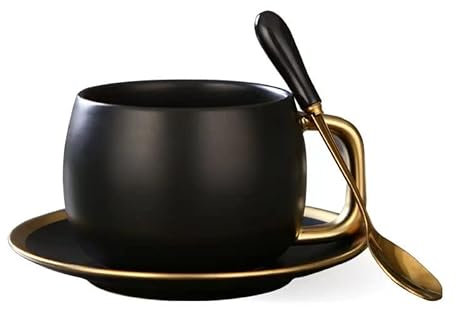 XKUN Tasse moderne de luxe en céramique avec marbre noir mat doré et doré - Pour café, café, café, thé - Noir