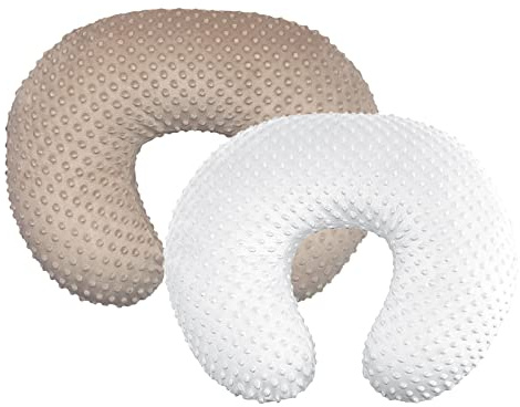 iEvolve Baby Nursing Pillow Cover Breast Feeding Pillow Cover Slipcover U Shape for Baby Boy Girl,Cover Only(Beige&White, pack of 2)