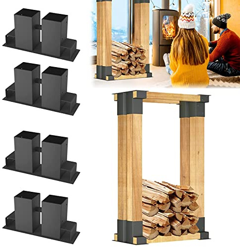 XMTECH Verzinkt Holzstapelhilfe, Stabile Holzstapelhalter für Kaminholz Brennholz Stapelhilfe Feuerholz, Schwarz (4 Stück)