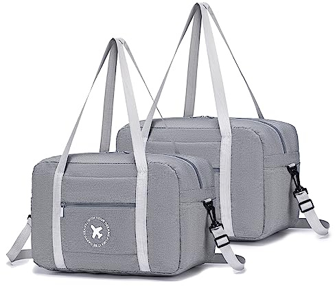 BAGZY Bagaglio a Mano 40x20x25 2PCS Borsone da Viaggio 20L Grande Pieghevole Leggero Borsa Palestra Valigia Cavalcabile Trolley Impermeabile Borsa a Tracolla Borsa Sportiva Borsa per Weekend (Grigio)