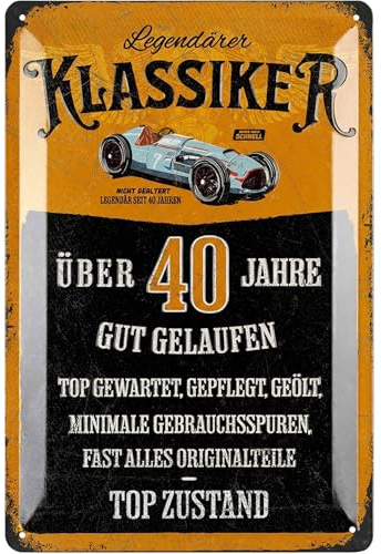 LANOLU Blechschild Schild 40 Geburtstag, SCHILD 40 JAHRE KLASSIKER, Geschenke für den 40 Geburtstag Mann, lustiges Schild 40 Geburtstag Deko als lustige Geburtstagskarte 20x30 cm