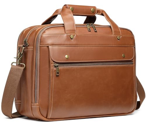 15,6 Zoll PU Leder Aktentasche für Herren Laptoptasche Wasserdicht Retro Business Reise Messenger Bag Perfekt für den Alltag / Weihnachten, Kaffee, Large, Retro