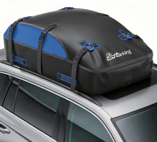 Dachgepäckträger für das Dach, 20 Kubikfuß, 100% wasserdicht, Dachgepäckträger für alle Fahrzeuge mit/ohne Gepäckträger, inklusive Anti-Rutsch-Matte, 4 Türhaken, Aufbewahrungstasche + Schloss