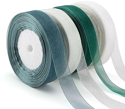 4 Stück Organzaband Weiss, HASLED Geschenkband Hochzeit 45M, geschenkband, Transparente Romantik, Geschenkband Weiss Chiffon für Handgemachtes Heimwerken, Geschenkverpackung, Hochzeitsdekoration