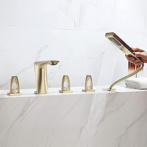 SXLSZ Badewannenarmatur Mit Handbrause, Wannenarmatur, 5-Loch Wannenrandarmatur, Badewannen Armaturen, Mischbatterie Badewanne Messing, Beinhalten Handbrause, Brausehalter Und Brauseschlauch