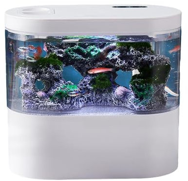 PUIOKA Mini-Aquarium mit Blaulicht und Filtersystem, 4 Liter Fassungsvermögen