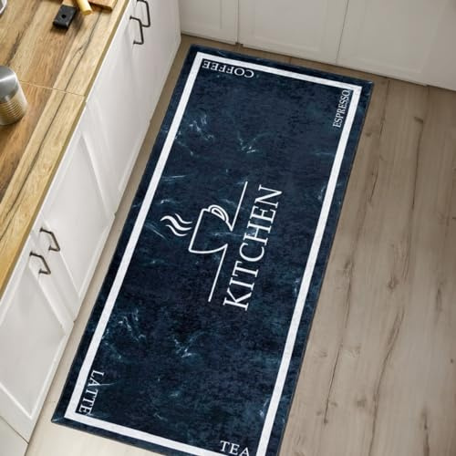 Mazovia Teppich Küche 80x200cm Schwarz Kaffee Stilvoll rutschfest Kurzflor | Teppich für Wohnzimmer Schlafzimmer Esszimmer Büro Maschinenwaschbar Wetterfest Pflegeleicht Tierfreundlich Gummiunterseite