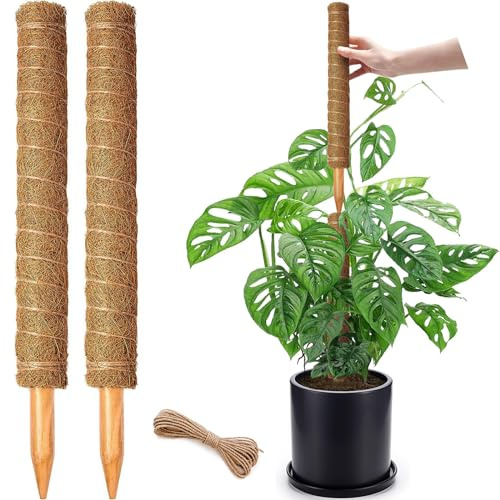 2 Pack 17 Inch Moss Pole, Stackable Moss Poles for Climbing Plants Monstera, Tall Plant Sticks Accessories, Large Coir Plant Support Stakes for Potted Plants Indoor, Pothos, Philodendron