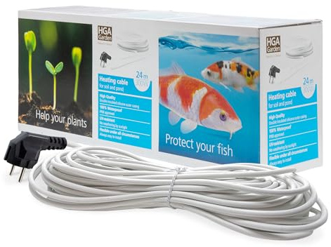 VIALIA Frostschutz Heizkabel 24m 300W, Teichheizung für 8-12 m³ Teiche | Eisfreihalter zum Schutz von Fischen & Pflanzen, IP68 wasserdichtes Wärmekabel, Für Teich, Filter & Wasserlauf
