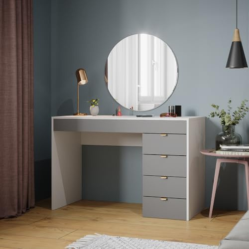 Vicco Tavolo da toeletta Elise, Bianco/grigio/grigio, 115 cm | con 5 cassetti, da utilizzare come toeletta o superficie d’appoggio in camera da letto