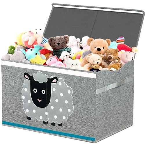 VERONLY Aufbewahrungsbox mit Deckel Groß, Kisten Spielzeugkiste Aufbewahrung mit Griffen 72L Faltbar Aufbewahrungsboxen Stoff für Kinderzimmer Kleidung Bücher Schlafzimmer(Grau Schaf)