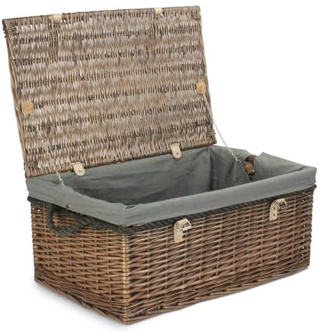 62 cm antiker Picknickkorb, graues Baumwollfutter