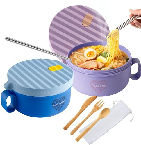 AI LOVE PEACE 40 oz Large Microwavable Noodle Bowl with Chopsticks, Sporks, and Utensil Bag, Portable for Home, Office, Dorm, or College Gift