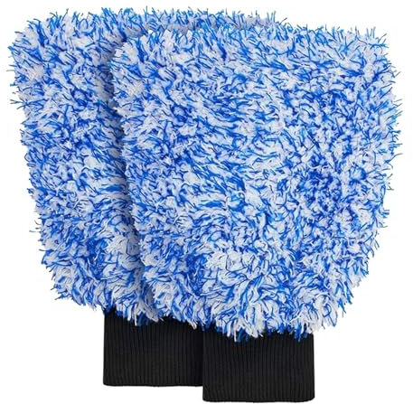 Microfaser WaschHandschuh, 2 Stück Auto-Waschhandschuh, Händehandtuch,bequemer Handschuh mit maximalem Oberflächenschutz, schonende Reinigung Aller Lack-, Glas- und Kunststoffoberflächen (Blau)