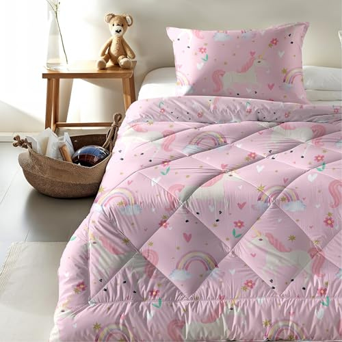 Zelesta Kiddybed kinderbettwäsche 135x200 4 Jahreszeiten - Bettwäsche winterdecke und Sommer-Bettdecke - Waschbare kinderdecke ohne Bezug - Kinderbettdecke mit Muster (Rainbow Unicorn)