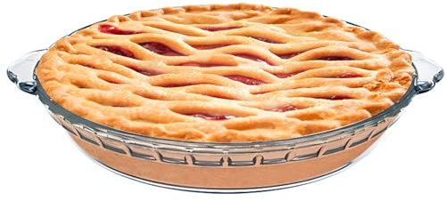 1 Pack Round Glass Pie Pans for Baking Round Baking Dishes with Handles for Apple Pie Pumpkin Pie Salads(Clear 9in)