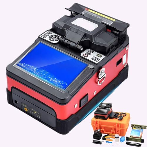 Hoiaost Mini Fusione Fibra Ottica Completamente Automatica, Kit Giuntatrice Fusione di Fibra Ottica, Messa A Fuoco Automatica/Display LCD, Giunzione 15s Riscaldamento 5s, per Fibra Nuda/Treccia