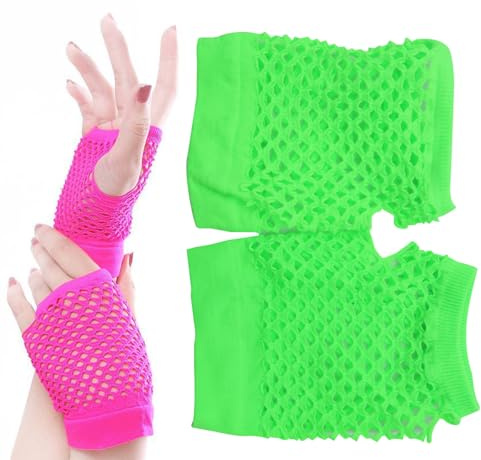 CENPEK 2 Paia Guanti a Rete Senza Dita da Donna Guanti a Rete Elasticizzati Corti Anni '80 Guanti Senza Dita a Rete in Nylon retrò per Festa a Tema Anni '80 Costume Cosplay di Halloween da Donna