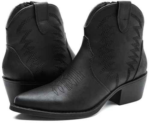 GLOBALWIN Women's Short Cowboy Boots For Women Black Ankle Boots Women's Cowgirl Boots Western Boots With Pointed Toe Size 8.5M