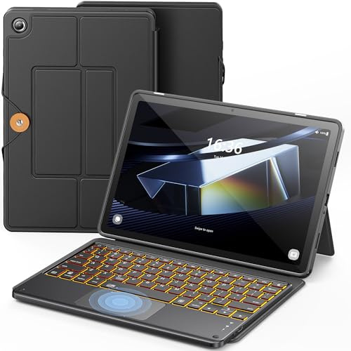 INFILAND Galaxy Tab A9 Plus Hülle mit Tastatur [Hochpräzises Touchpad], Handschlaufe & Faltbare Ständer, Abnehmbare Magnetische Beleuchtete Tastatur für Samsung Tablet A9 Plus Hülle, Dunkel