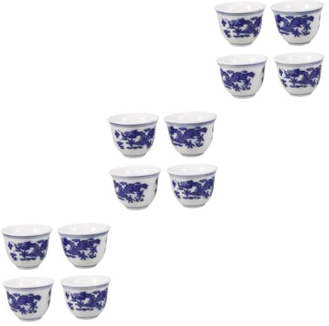 Cabilock 12 Pièces Tasse De Bol De Thé Soupière Tasses à Thé Japonaises Bol à Thé Kungfu Tasse à Thé Vintage Coupe De Vin Du Temple Vaisselle Traditionnelle Chinoise Gobelet Céramique