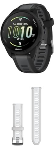 Garmin Forerunner 165, Easy to Use Lightweight GPS Running Smartwatch, Black & Quick Release Band Grey