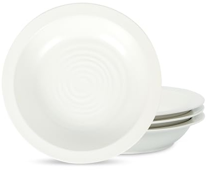 Stone Lain Orbit 4-Piece Pasta Bowl Set – Stoneware, White, Service for 4, Durable Round Bowls for Pasta, Dishwasher & Microwave Safe, Modern Textured Tableware for Everyday Dining