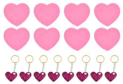 sourcing map 8 moldes de resina de corazón, kit de moldes epoxi de silicona con agujero para colgantes, llaveros, adornos, joyas, manualidades, manualidades, manualidades, color rosa