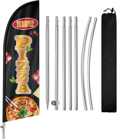 Pizza Feather Flag,8FT Pizza Advertising Flag with Stainless Steel Flagpole,Ground Spike,Pizza Signs for Businesses and Storefronts(Black)
